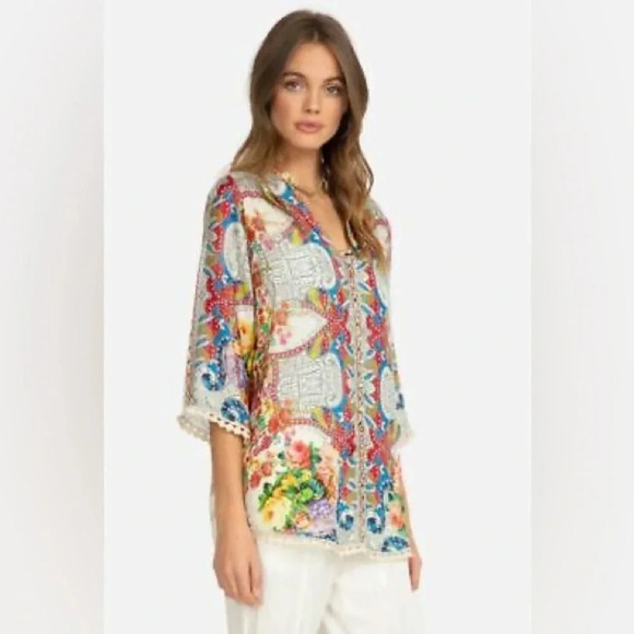 Johnny Was Blush Button Down Silk Blouse Top Tunic size XS - Picture 12 of 12